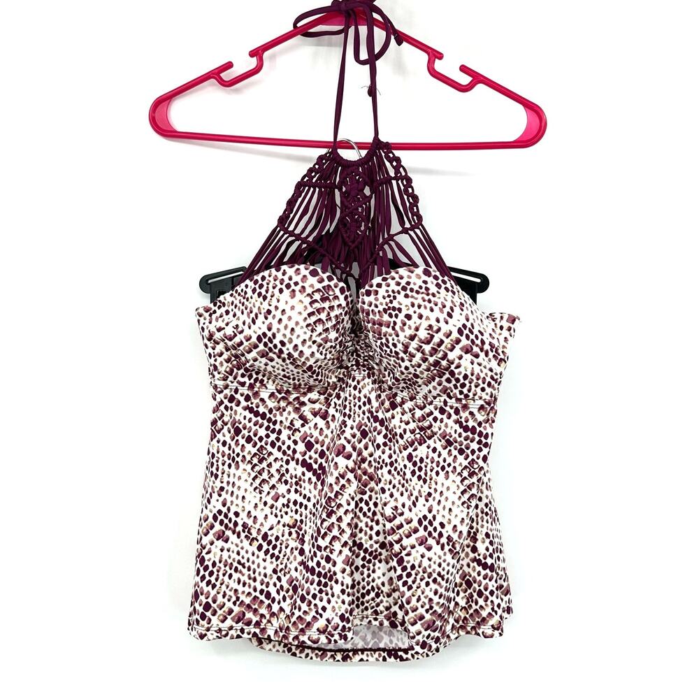 Ambrielle Size Large Swim‎ Top Animal Print Halter Top Built In Cup Tankini
